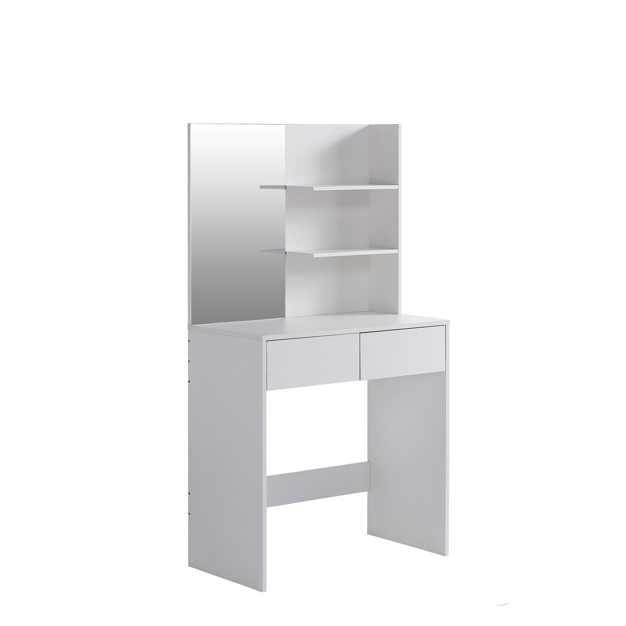 HAOYYE Vanity Desk with Mirror, White Dressing Table with 2 Drawers, Modern Makeup Vanity for Bedroom, Small Space Vanity Table with Storage, Sleek & Elegant Design for Girls and Women, Compact Beauty Station for Makeup Room