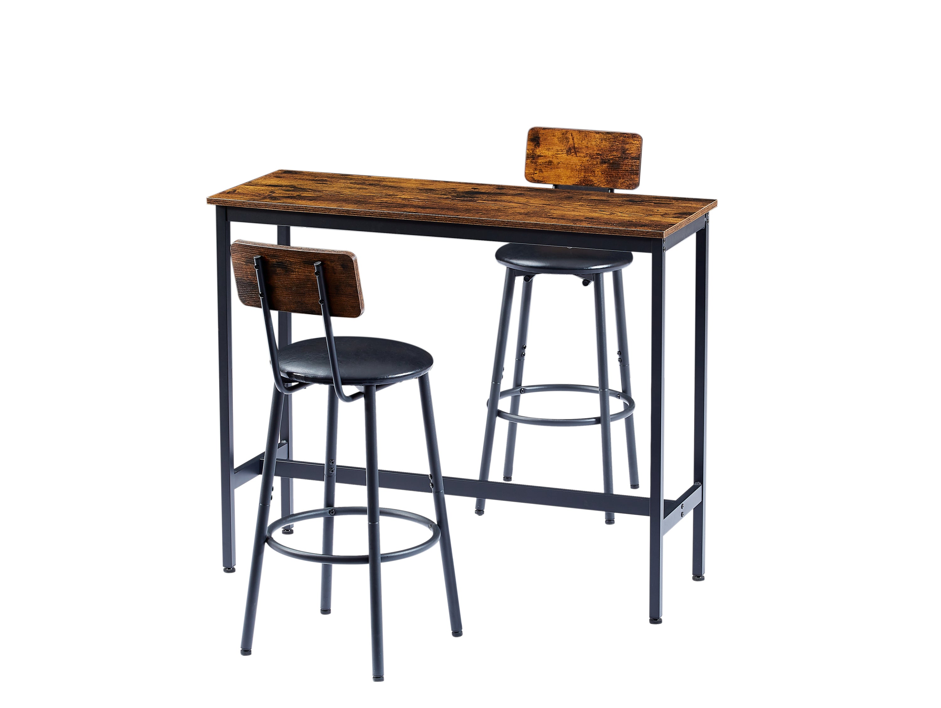 HAOYYE Bar Table Set with 2 Bar stools PU Soft seat with backrest, Rustic Brown, 43.31'' L x 15.75'' W x 35.43'' H. Sturdy Space-Saving Heavy Duty Modern Design Adults Dorm Room Easy Assembly