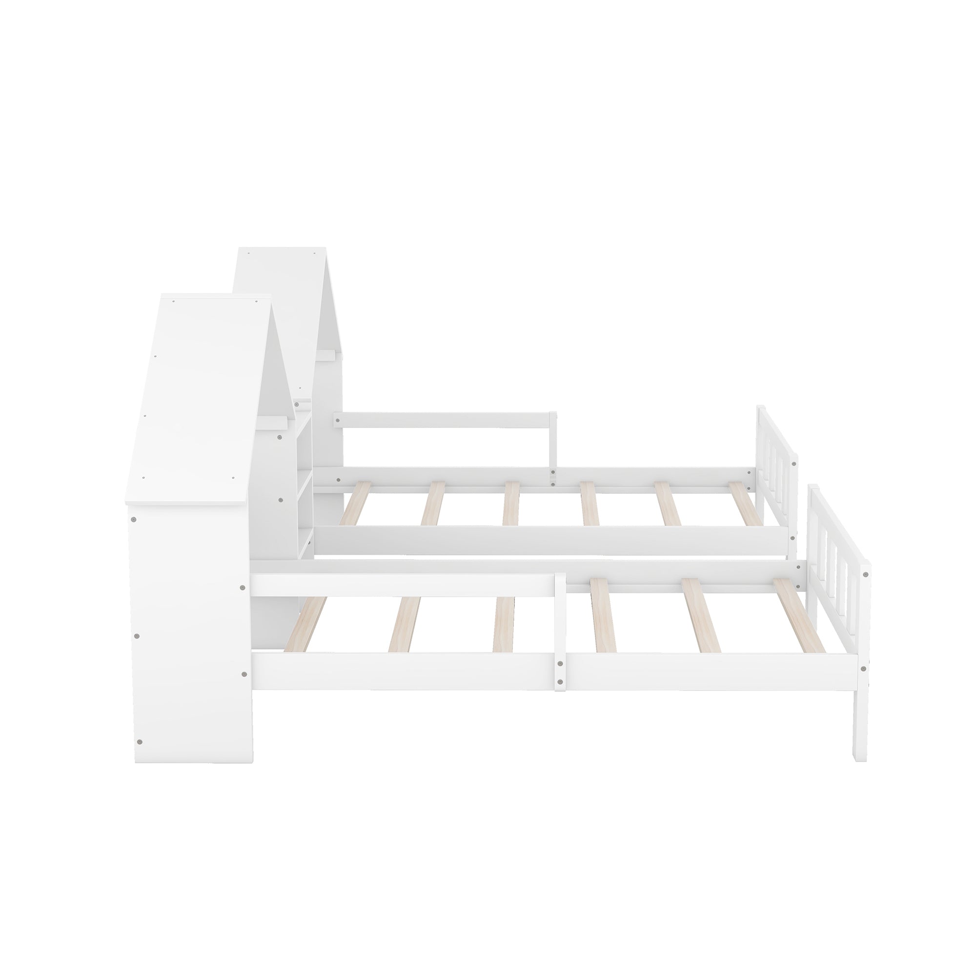 HAOYYE Double Twin Size Platform Bed with House-shaped Headboard and a Built-in Nightstand, White Sturdy Space-Saving Heavy Duty Modern Design Adults Dorm Room Easy Assembly Bedroom Furniture