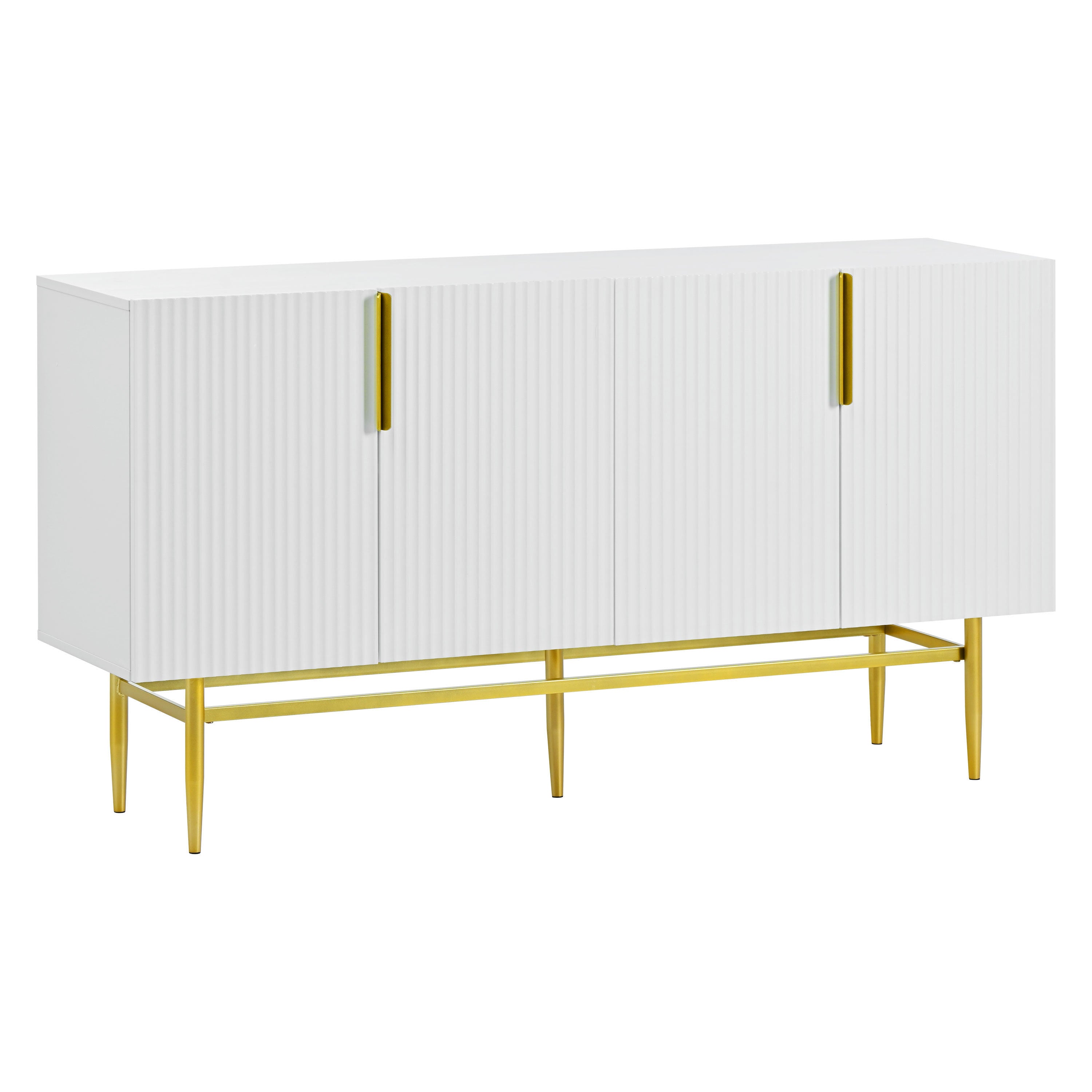HAOYYE Modern Elegant 4-door Sideboard Gold Metal Handle Buffet Cabinet for Dining Room, Living Room, Bedroom, Hallway (White) Sturdy Space-Saving Heavy Duty Modern Design Adults Dorm Room