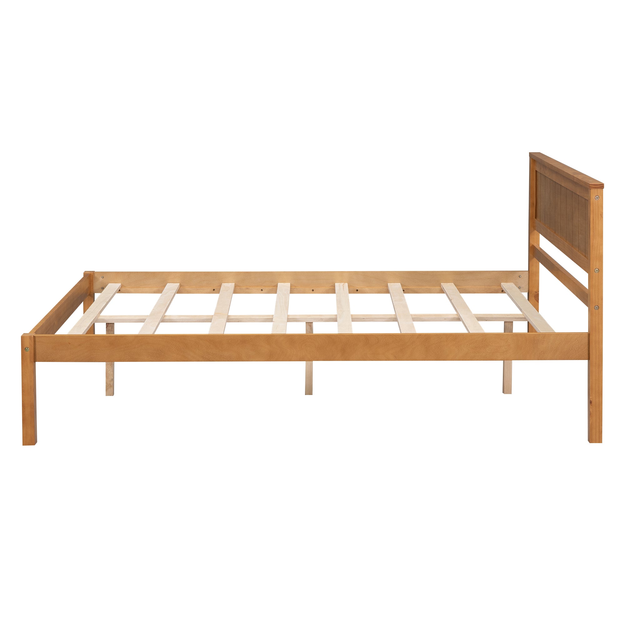 HAOYYE Platform Bed Frame with Headboard, Wood Slat Support, No Box Spring Needed, Full, Oak Sturdy Space-Saving Heavy Duty Modern Design Adults Dorm Room Easy Assembly Bedroom Furniture