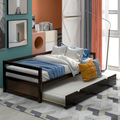 HAOYYE Daybed with Trundle Frame Set, Twin Size, Espresso(New SKU:WF283064AAP) Sturdy Space-Saving Heavy Duty Modern Design Easy Assembly Durable Stylish Home Furniture Versatile
