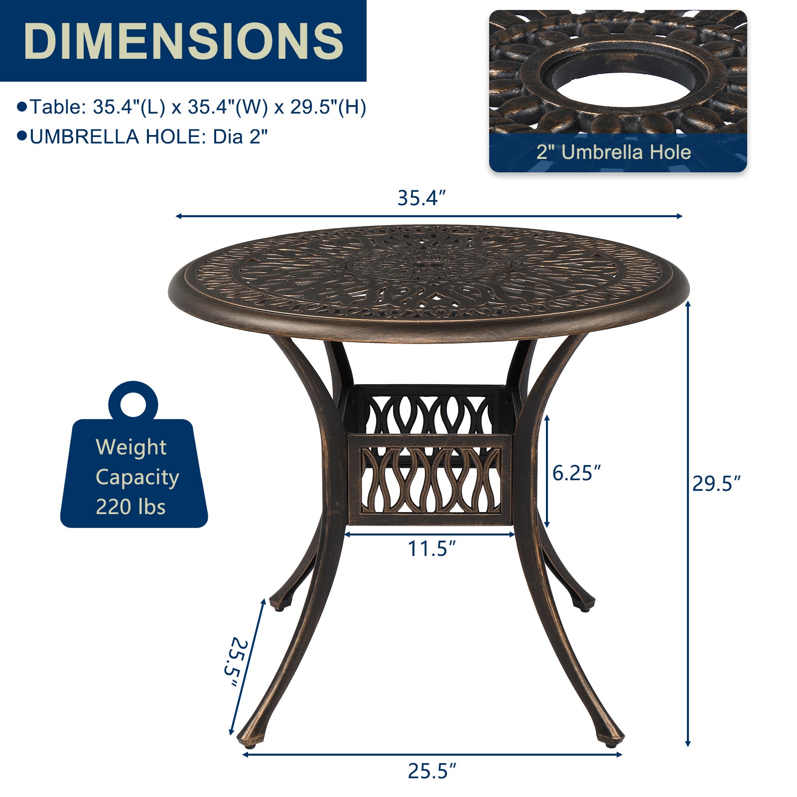 HAOYYE Round Top Courtyard Cast Aluminum Table, Durable and Elegant Outdoor Dining Table for Patio, Garden, or Balcony, Sturdy and Weather-Resistant, Easy to Clean and Maintain