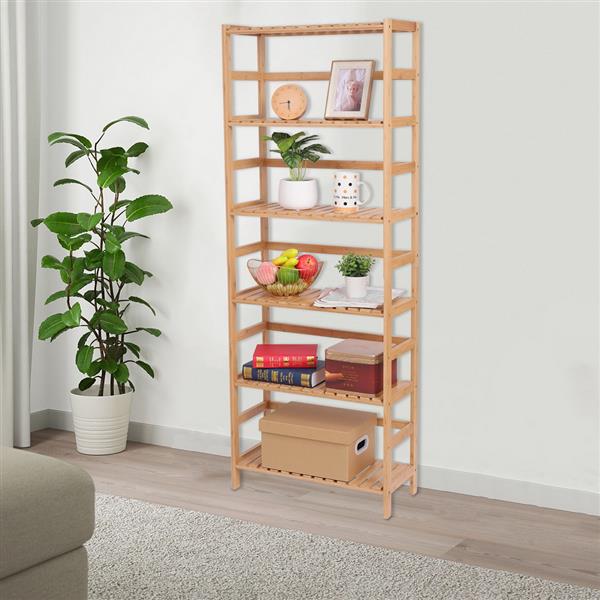HAOYYE 100% Bamboo Bookshelf, Multi-Functional Adjustable 6-Layer Shelf for Living Room, Bedroom, Study, Office, Natural Wood, Eco-Friendly & Durable, Soft Cozy Warm Flannel Fleece Home Decor, Luxury Storage Solution