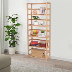 HAOYYE 100% Bamboo Bookshelf, Multi-Functional Adjustable 6-Layer Shelf for Living Room, Bedroom, Study, Office, Natural Wood, Eco-Friendly & Durable, Soft Cozy Warm Flannel Fleece Home Decor, Luxury Storage Solution