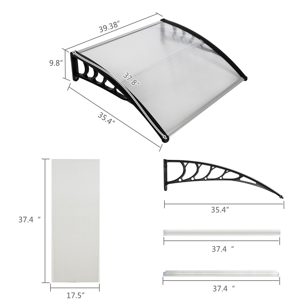 HAOYYE Black Door and Window Rain Cover Eaves Canopy, Durable ABS and Polycarbonate Construction with Aluminum Brackets, Easy to Install and Remove, Washable and Quick Dry, Perfect for Home Exterior Decoration and Weather Protection