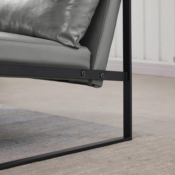 HAOYYE Lounge Chair, PVC Leather Accent Armchair with Thick Padded Backrest and Seat Cushion, Non-Slip Feet, Sturdy Metal Frame, Gray Sturdy Space-Saving Design for Living Room Office Reception Area