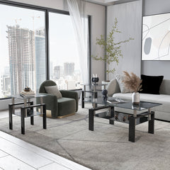 HAOYYE Set of 2 Modern Tempered Glass Coffee Tables, Square End Tables with Sturdy Black Frame, Stylish and Durable for Living Room, Space-Saving Design, Easy Assembly, Heavy Duty Modern Home Furniture