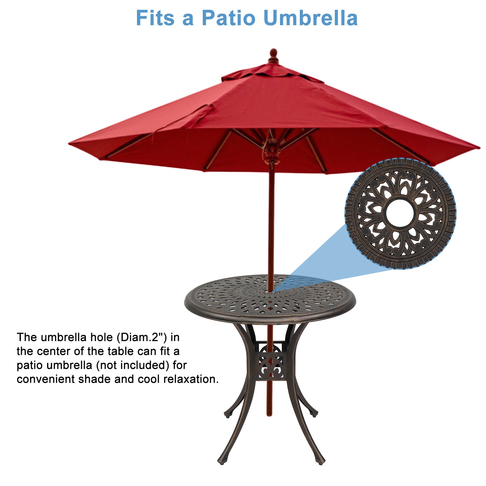 Haoyye Circular Cast Aluminum Patio Table with Diamond Top Design in Bronze, Weather Resistant Outdoor Bistro Table for Courtyard, Garden, Balcony, Deck or Porch, Durable and Stylish for Home or Commercial Use