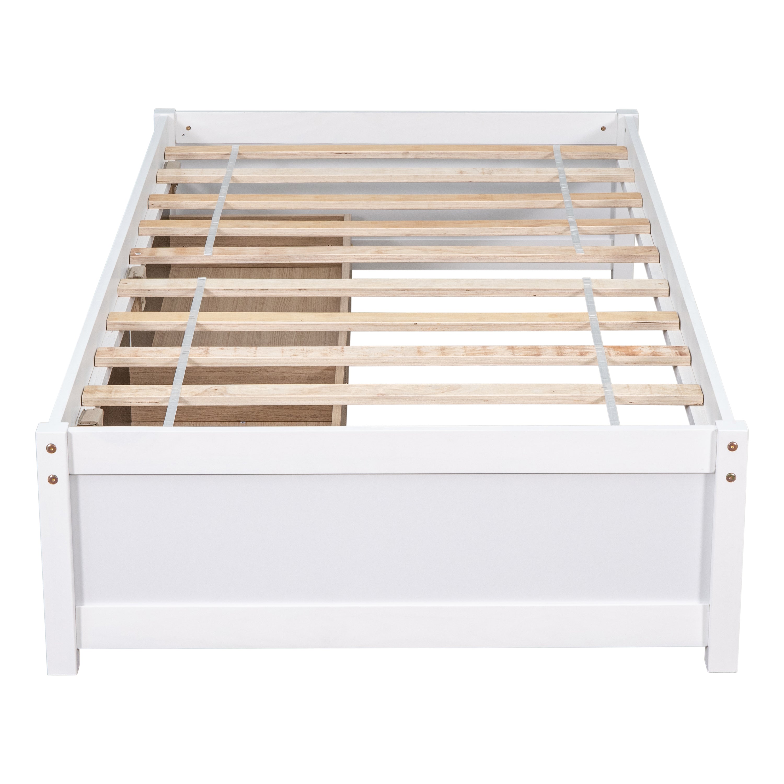 HAOYYE Solid Wood Twin Bed Frame With 2 Storage Drawers, No Box Spring Needed, Space-Saving Heavy Duty Design For Bedroom Or Dorm Room, Sturdy And Easy To Assemble