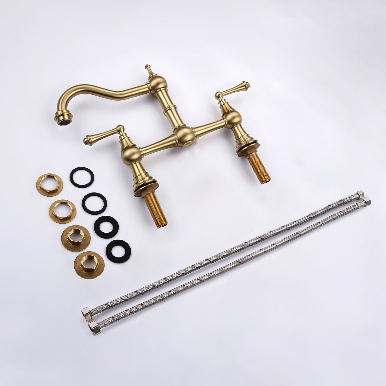 HAOYYE Double Handle Widespread Kitchen Faucet with Traditional Handles Sturdy Space-Saving Heavy Duty Modern Design Adults Dorm Room Easy Assembly Bedroom Furniture