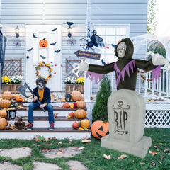 HAOYYE Halloween Inflatable Decoration Black 3-Piece Grim Reaper and Grave Set with LED String Lights Powerful Blower Easy Setup Waterproof Polyester for Garden Yard Lawn Patio Outdoor Party