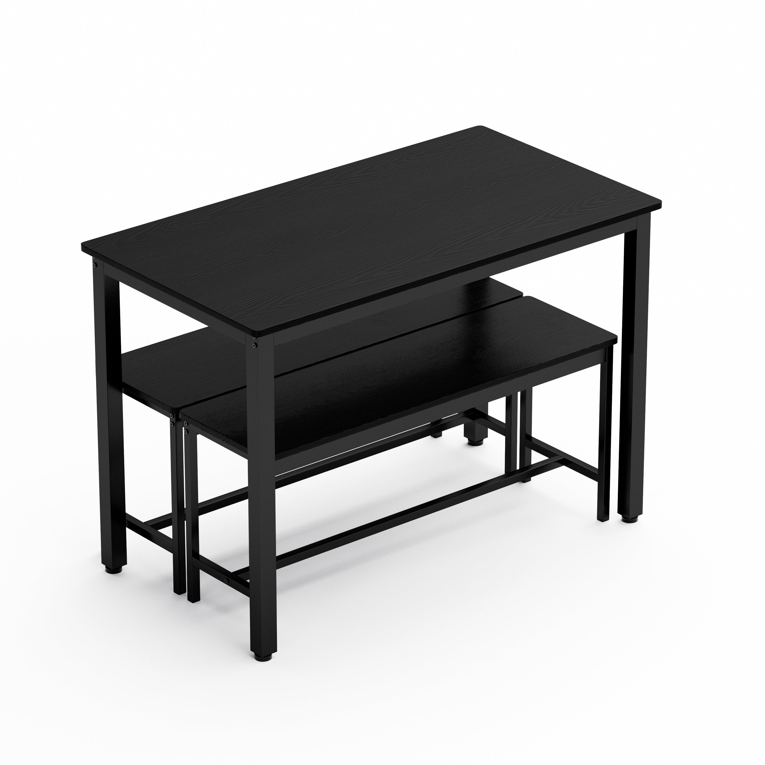 HAOYYE Dining Table Set with Bar Table and 2 Dining Benches, Kitchen Table Counter with Chairs, Industrial Style Breakfast Table for Living Room and Party Room, Sturdy Heavy Duty Design in Sleek Black for Home and Dorm Room Decor