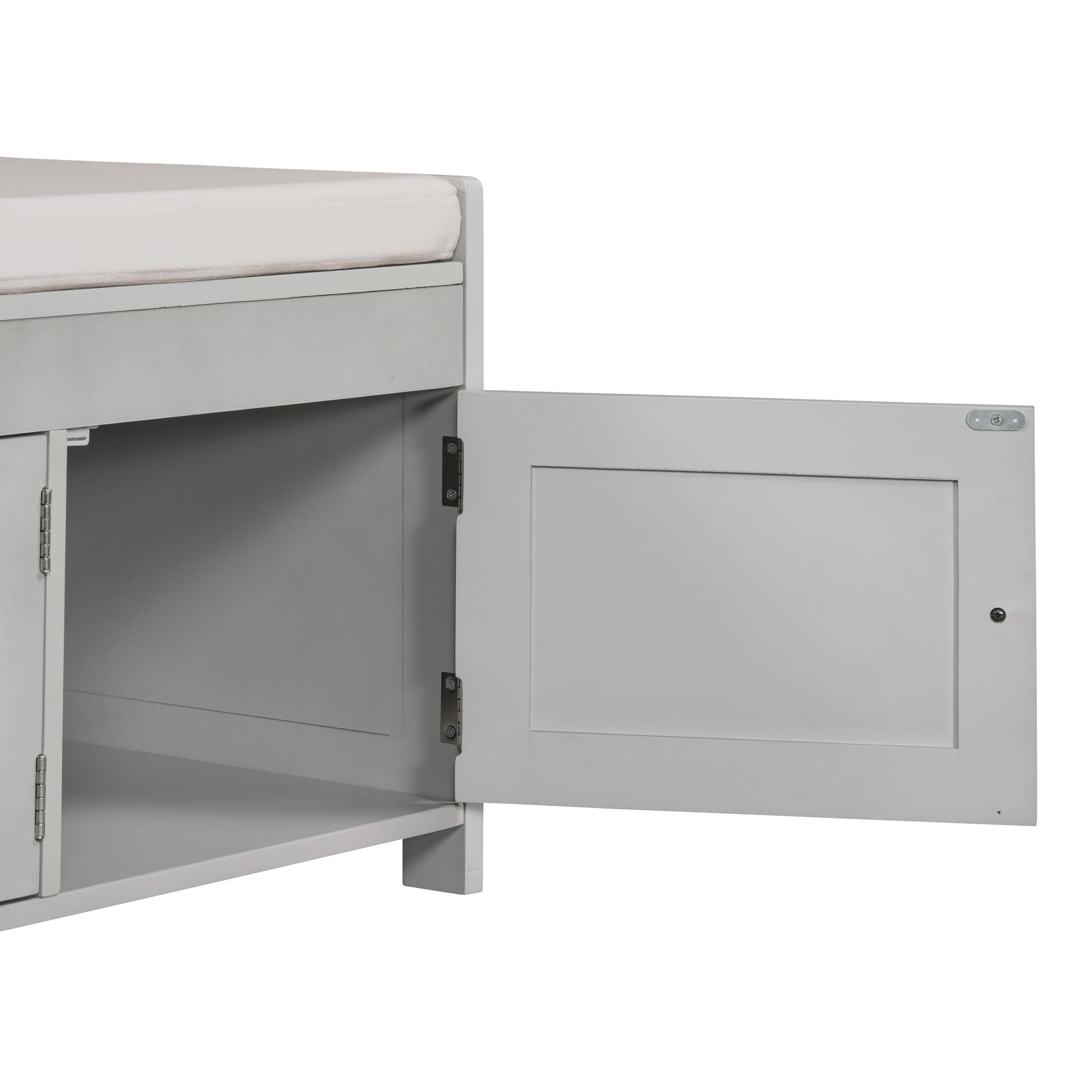 HAOYYE Storage Bench with 3 Shutter-shaped Doors, Shoe Bench with Removable Cushion and Hidden Storage Space (Gray Wash, OLD SKU: WF284226AAE) Sturdy Space-Saving Heavy Duty Modern Design Adults
