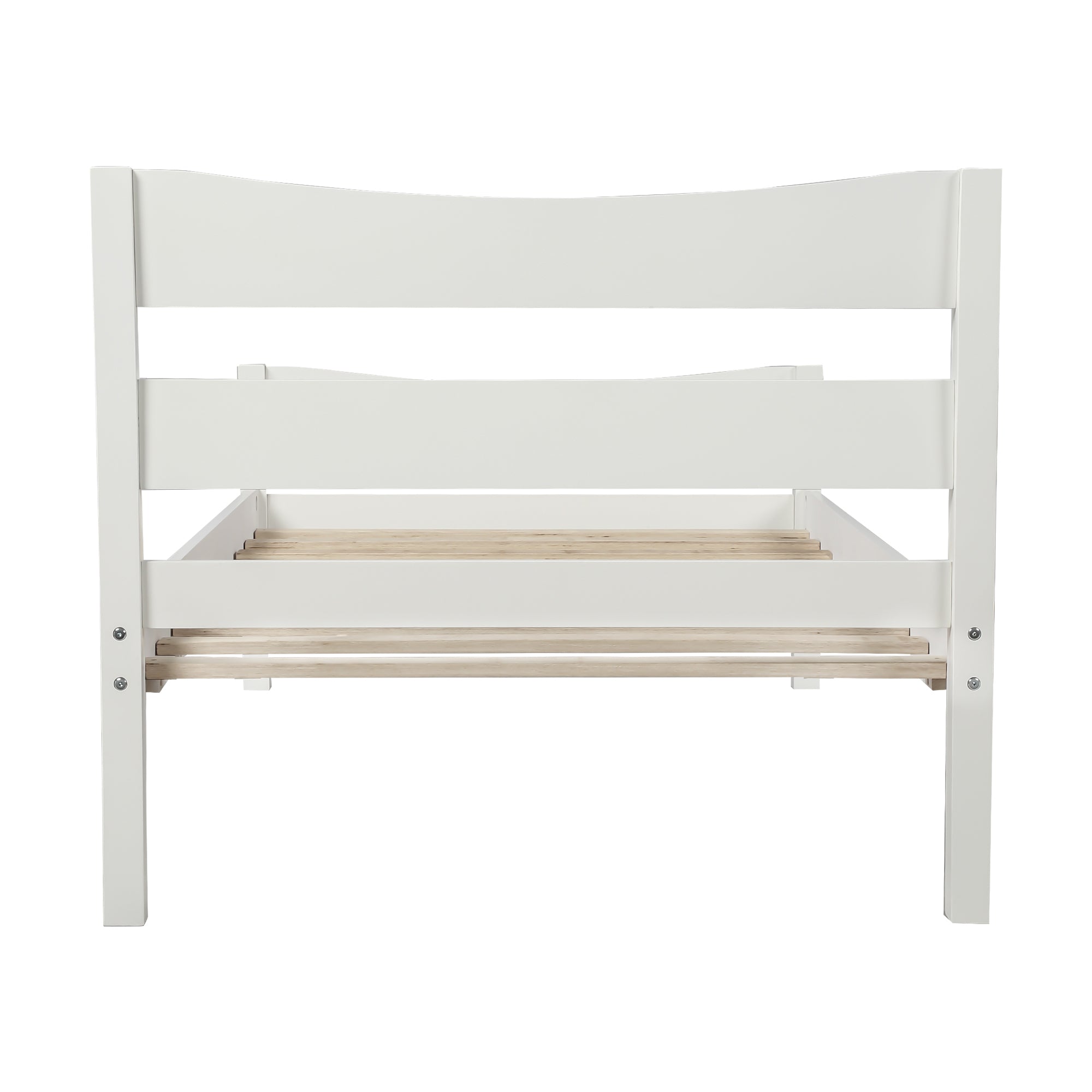 HAOYYE Twin Size Wood Platform Bed with Headboard and Wooden Slat Support (White) Sturdy Space-Saving Heavy Duty Modern Design Easy Assembly Durable Stylish Home Furniture