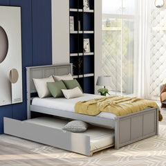 HAOYYE Platform Bed with Twin Size Trundle, Twin Size Frame, Gray Sturdy Space-Saving Heavy Duty Modern Design Easy Assembly Durable Stylish Home Furniture Versatile