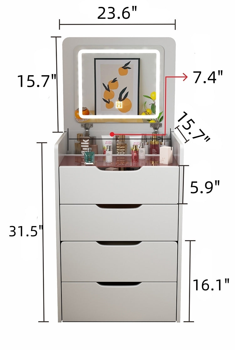 HAOYYE 3-in-1 Vanity Desk with Flip-Top Mirror, Small Makeup Vanity Set with Glass Desktop, Compact Dressing Table with 3 Drawers and Cushioned Stool, Christmas Gift, Sturdy and Stylish Home Furniture