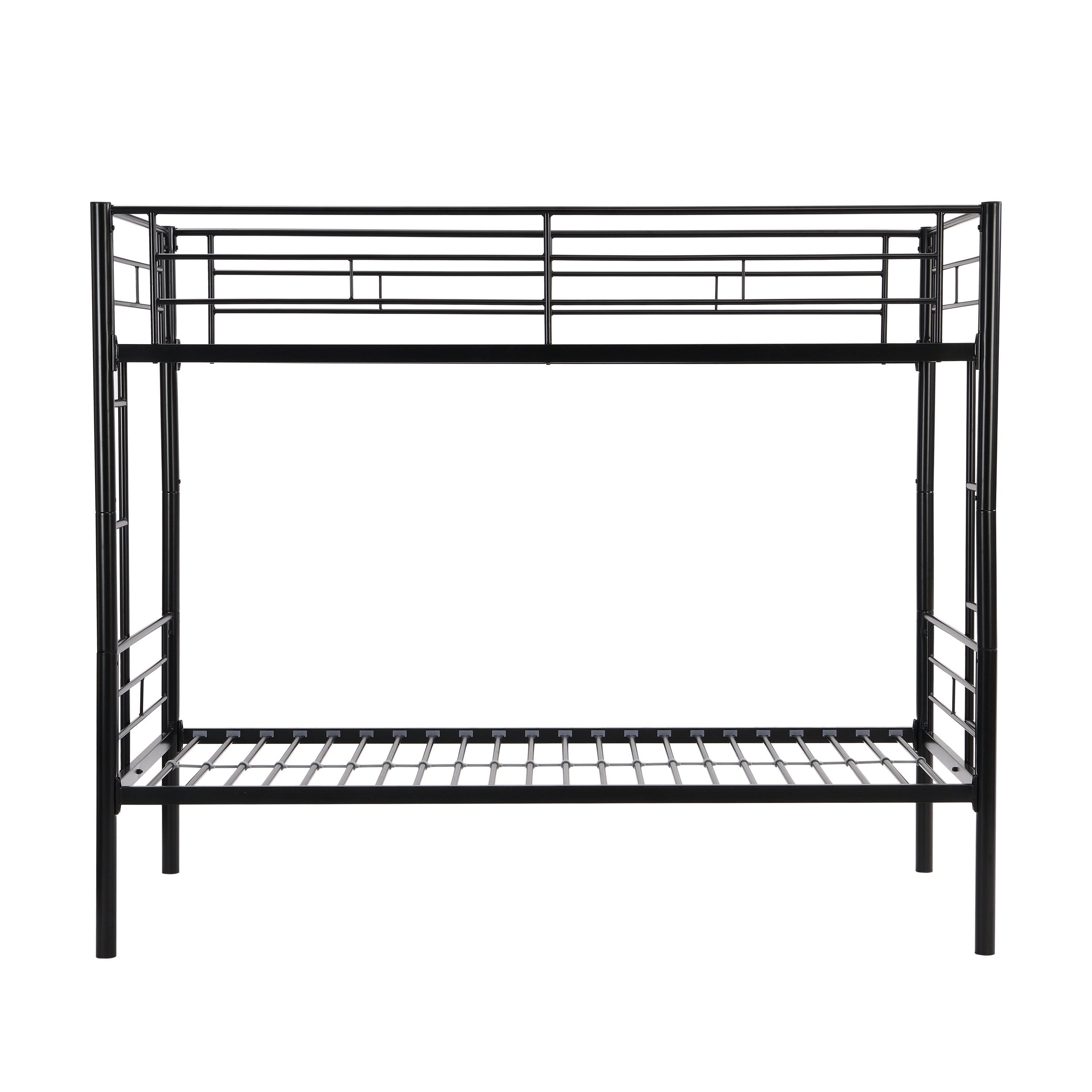 HAOYYE Bunk Bed Twin Over Twin Size with 2 Ladders and Full-Length Guardrail, Metal, Storage Space, No Box Spring Needed, Noise Free, Black Sturdy Space-Saving Heavy Duty Modern Design Easy Assembly Durable