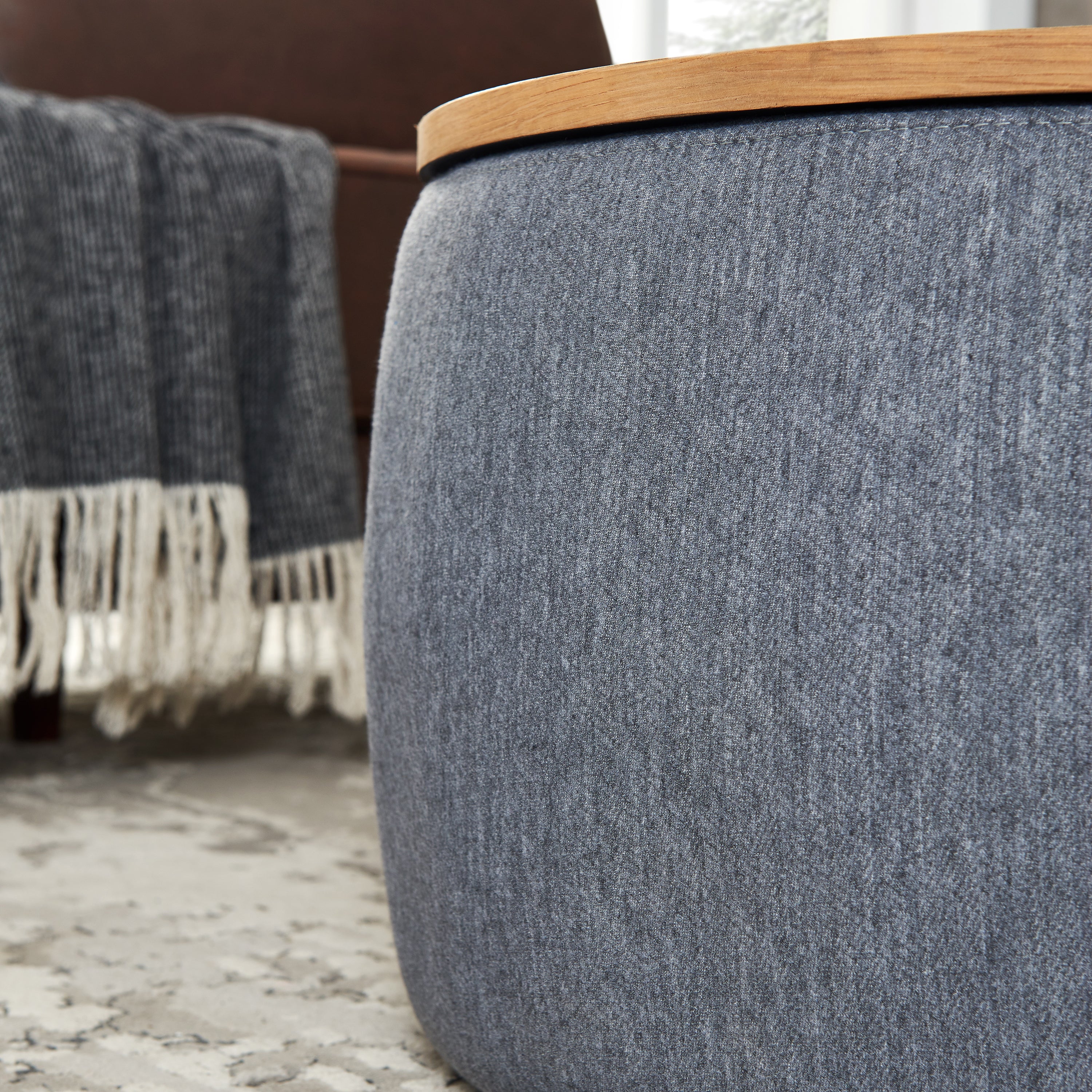 HAOYYE Round Storage Ottoman with 2-in-1 Function, Versatile End Table and Ottoman, Durable Dark Grey Upholstered Ottoman, Sturdy Space-Saving Modern Design, Easy Assembly, Stylish and Functional Home Furniture