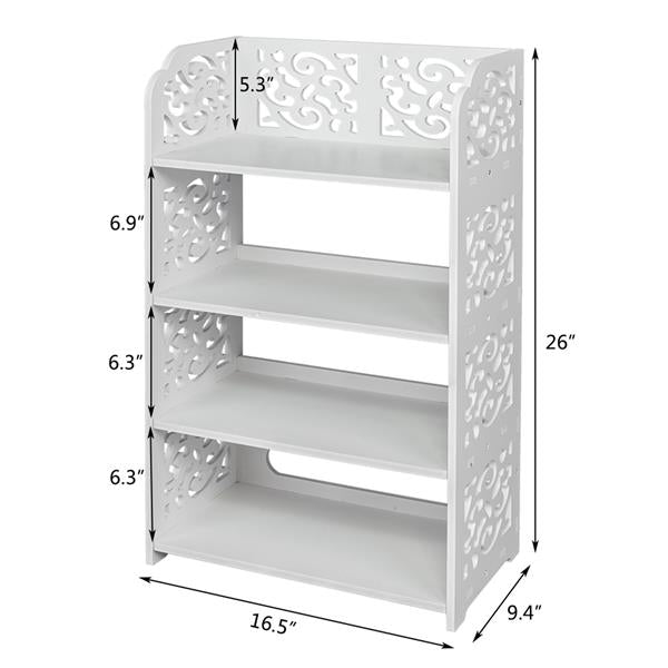 HAOYYE Wood-Plastic Four-Tier Shoe Rack, White, Durable Space-Saving Organizer, Modern Design, Versatile Use, Premium Quality Storage Solution, Stylish Look for Living Room, Bedroom, or Entryway, Ideal for Storing Shoes, Bags, and Home Essentials.