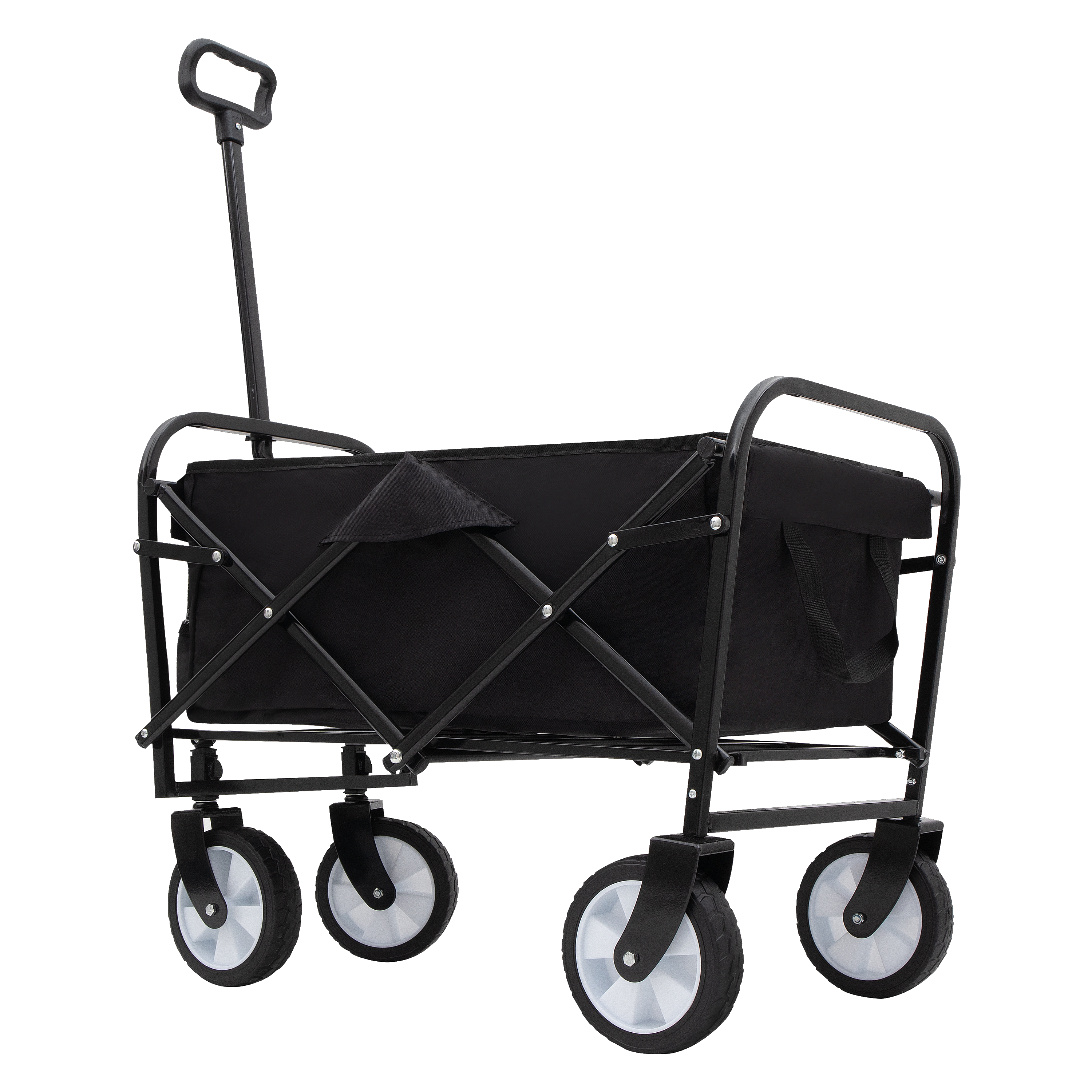 HAOYYE Multi Use Collapsible Foldable Wagon Cart Heavy Duty Utility Cart with 3 Plastic Liner Bags and Cover Grocery Wagon for Beach Camping Picnic Outdoor Travel Black
