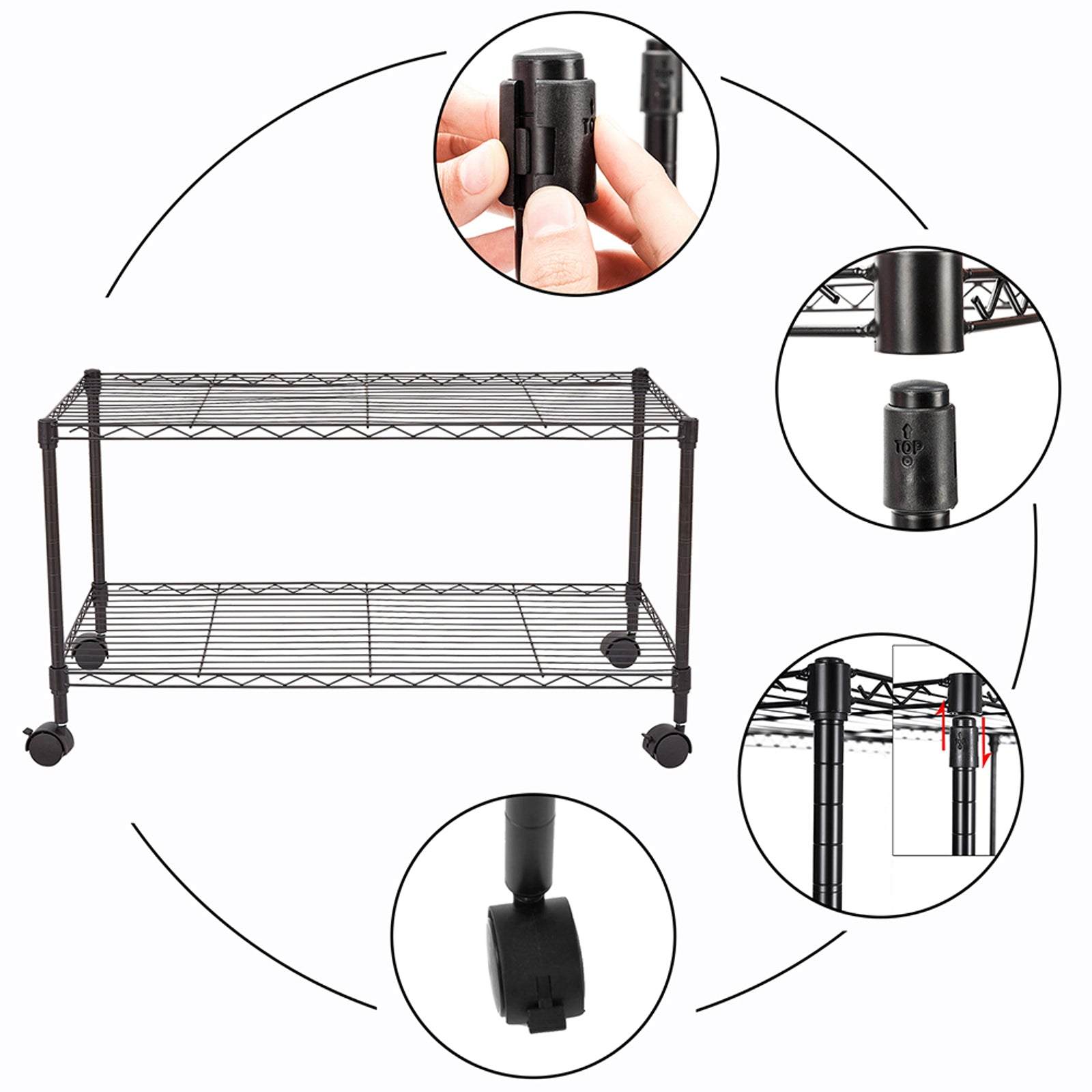 HAOYYE Black 2-Shelf Rolling Media Cart – Durable Steel Cart With Locking Wheels, Sleek Modern Design, Ideal For AV Equipment, Electronics, Kitchen, Office, And Home Use – Easy Assembly, Space-Saving, Adjustable Shelves.
