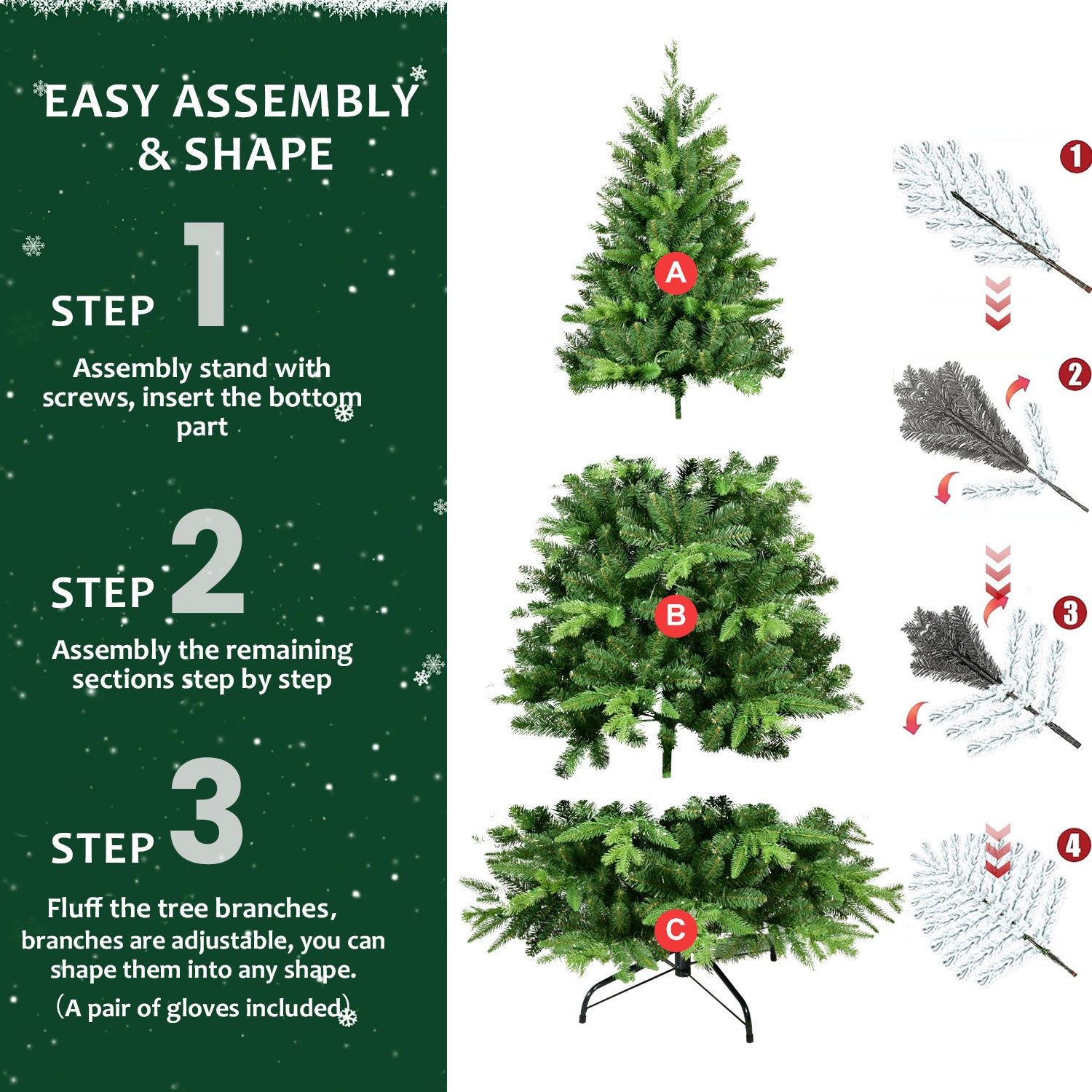 HAOYYE 5FT PE And PVC Christmas Tree with Lights, Unique Christmas Tree Prelit with 850 Branch Tips, 250 Warm White LEDs and Metal Stand, Aritificial Christmas Tree Sturdy Space-Saving Heavy Duty Adults