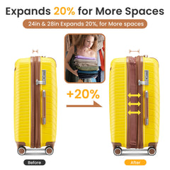 HAOYYE Luggage Sets 4 Piece(14/20/24/28), Expandable Lightweight Suitcase with 4 Double 360 Degrees Mute Spinner Wheels PP Materials Durable TSA Lock Travel Luggage Sturdy Space-Saving Heavy Duty Adults