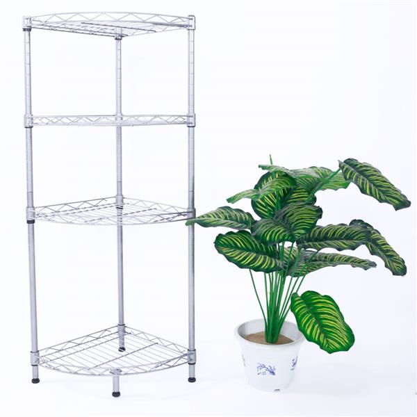 HAOYYE Fan-Shaped Carbon Steel Metal Assembly 4-Tier Storage Rack, Silver Gray, Soft Cozy Warm Flannel Fleece Home Decor, Luxury Comfortable Unique Design, Premium Quality Decorative Storage Unit for Living Room or Office