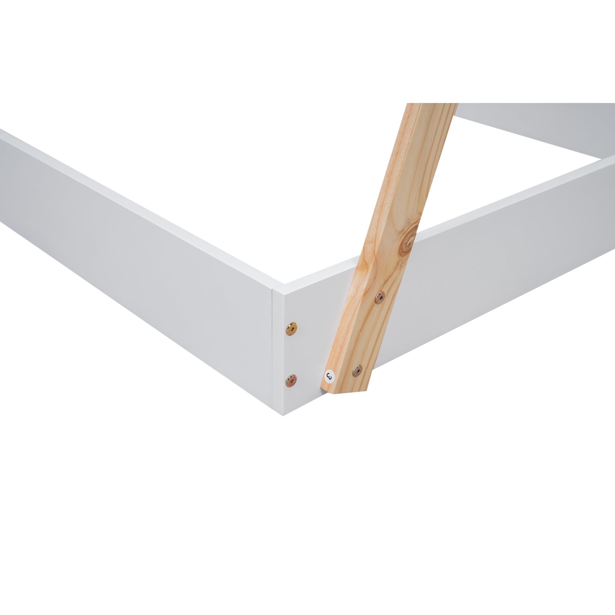 HAOYYE Twin Size Tent Floor Bed with Triangle Structure, White+Natural Sturdy Space-Saving Heavy Duty Modern Design Adults Dorm Room Easy Assembly Bedroom Furniture