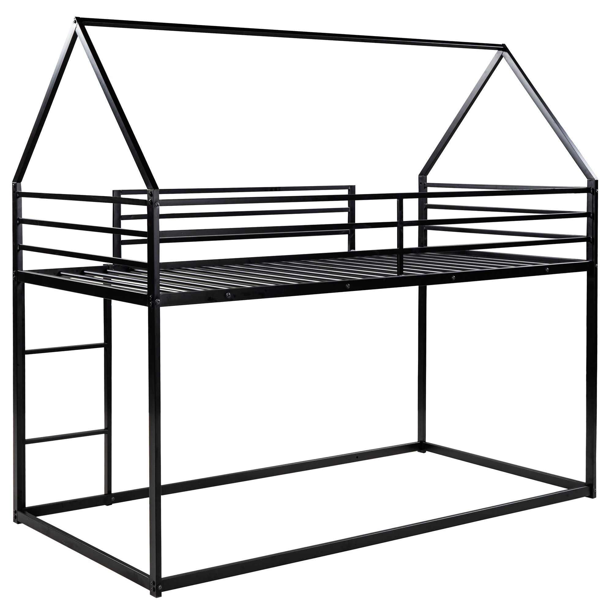 HAOYYE Twin over Twin House Bunk Bed with Built-in Ladder,Black Sturdy Space-Saving Heavy Duty Modern Design Adults Dorm Room Easy Assembly Bedroom Furniture