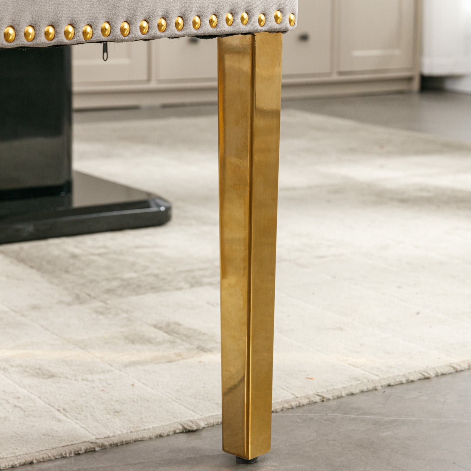 HAOYYE High-end Tufted Solid Wood Contemporary Velvet Upholstered Dining Chair with Golden Stainless Steel Plating Legs,Nailhead Trim,Set of 2,Gray and Gold, SW1601GY Sturdy Durable