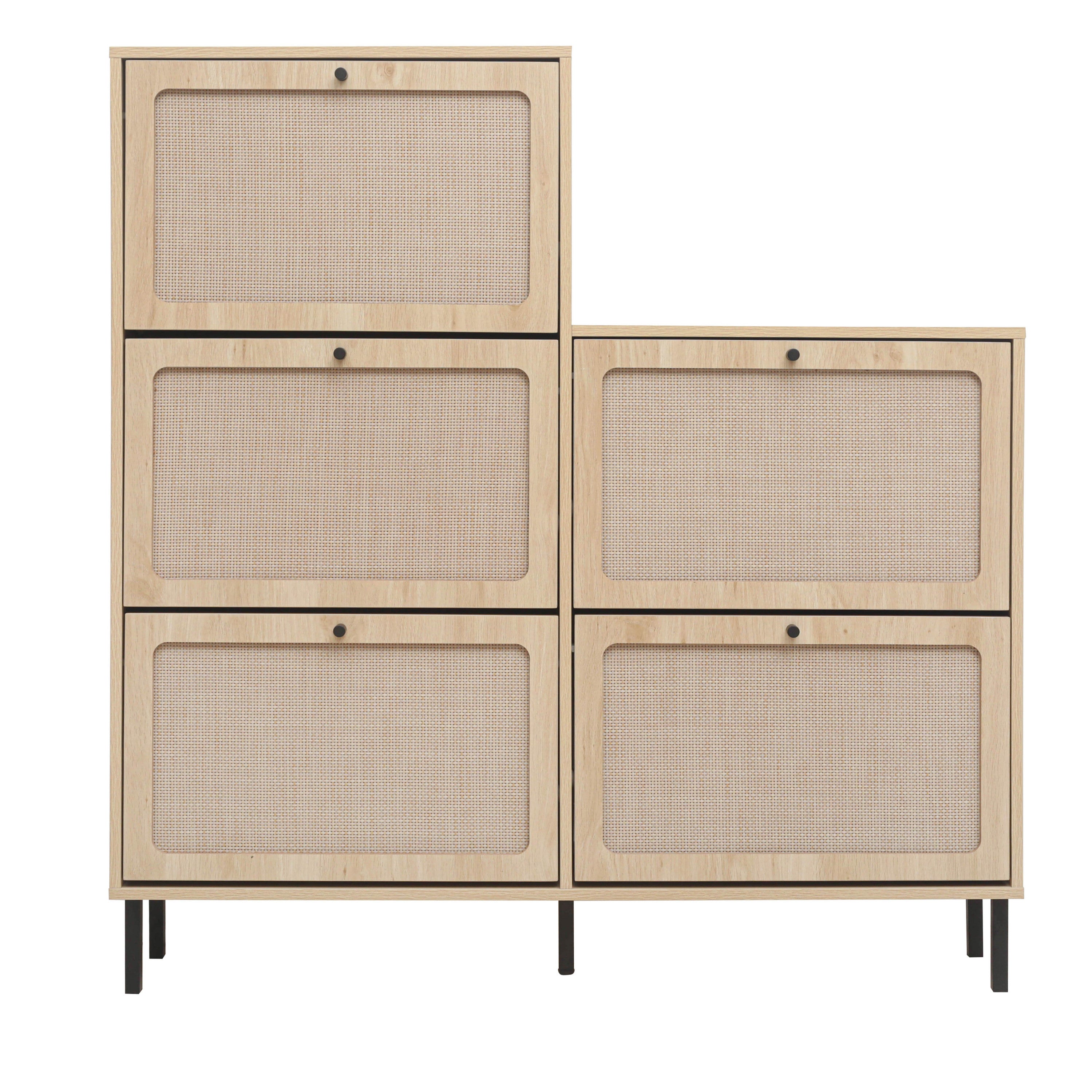 HAOYYE Rattan 5 Door Shoe Rack, Freestanding Modern Shoe Storage Cabinet, for Entryway Sturdy Space-Saving Heavy Duty Modern Design Easy Assembly Durable Stylish Home Furniture Versatile