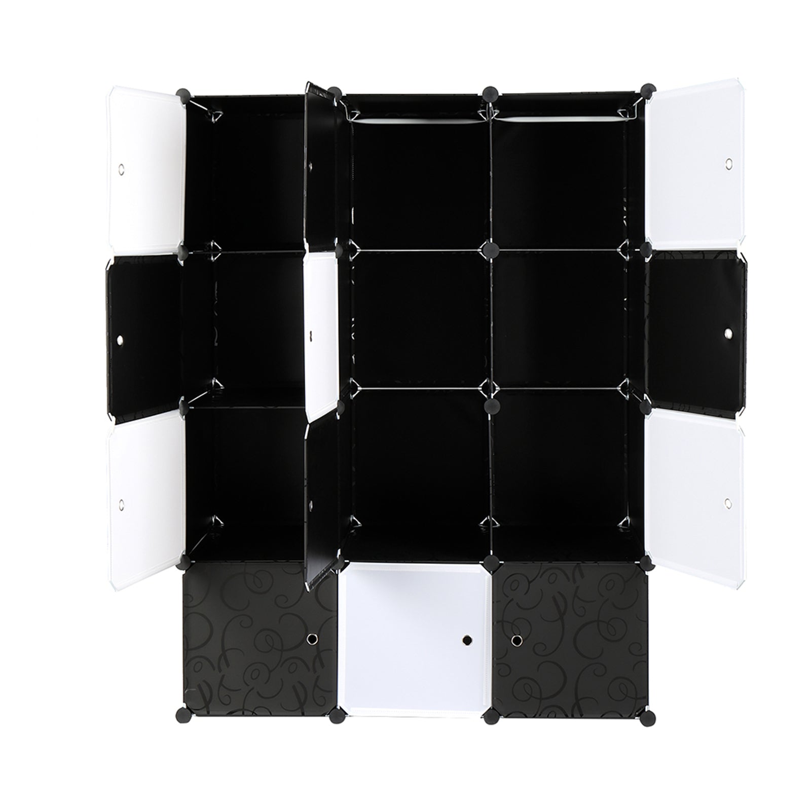 DE Direct HAOYYE 12 Cube Organizer Stackable Plastic Storage Shelves Modular Closet Cabinet with Hanging Rod Multifunctional Stackable Design for Bedroom Entryway Living Room Black and White