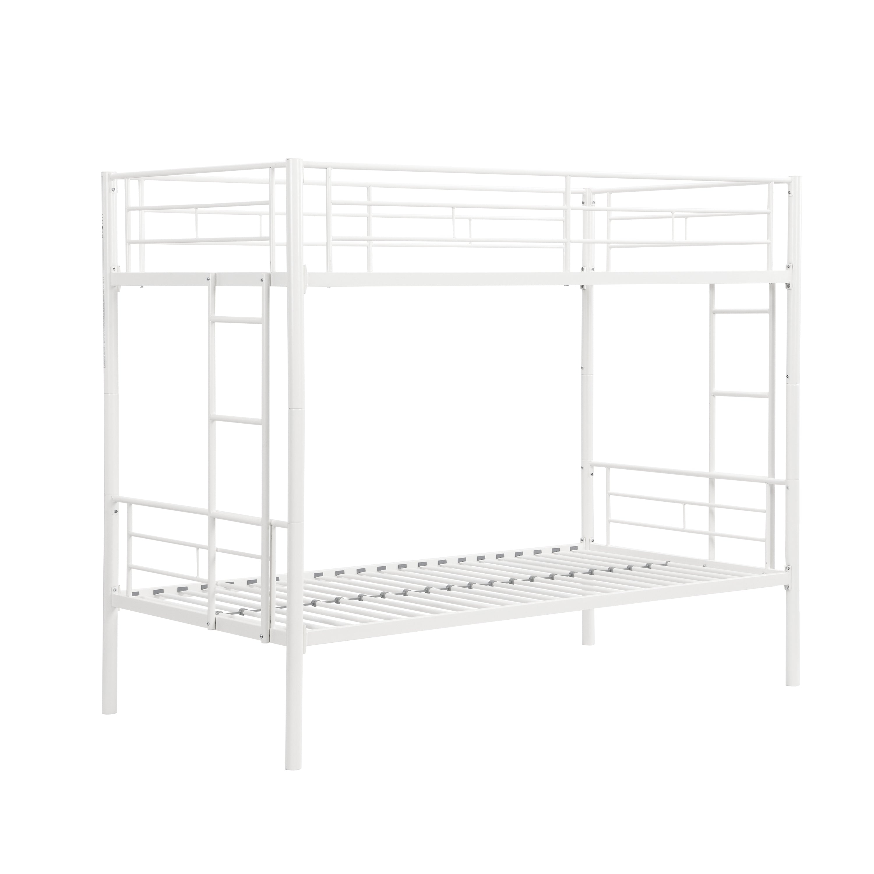 HAOYYE Twin Over Twin Metal Bunk Bed,Metal Structure Bedframe with Safety Guardrails and 2 ladders,Convertible Bunkbeds,No Spring Box Required and Space Saving Design,White Sturdy Space-Saving Heavy Duty