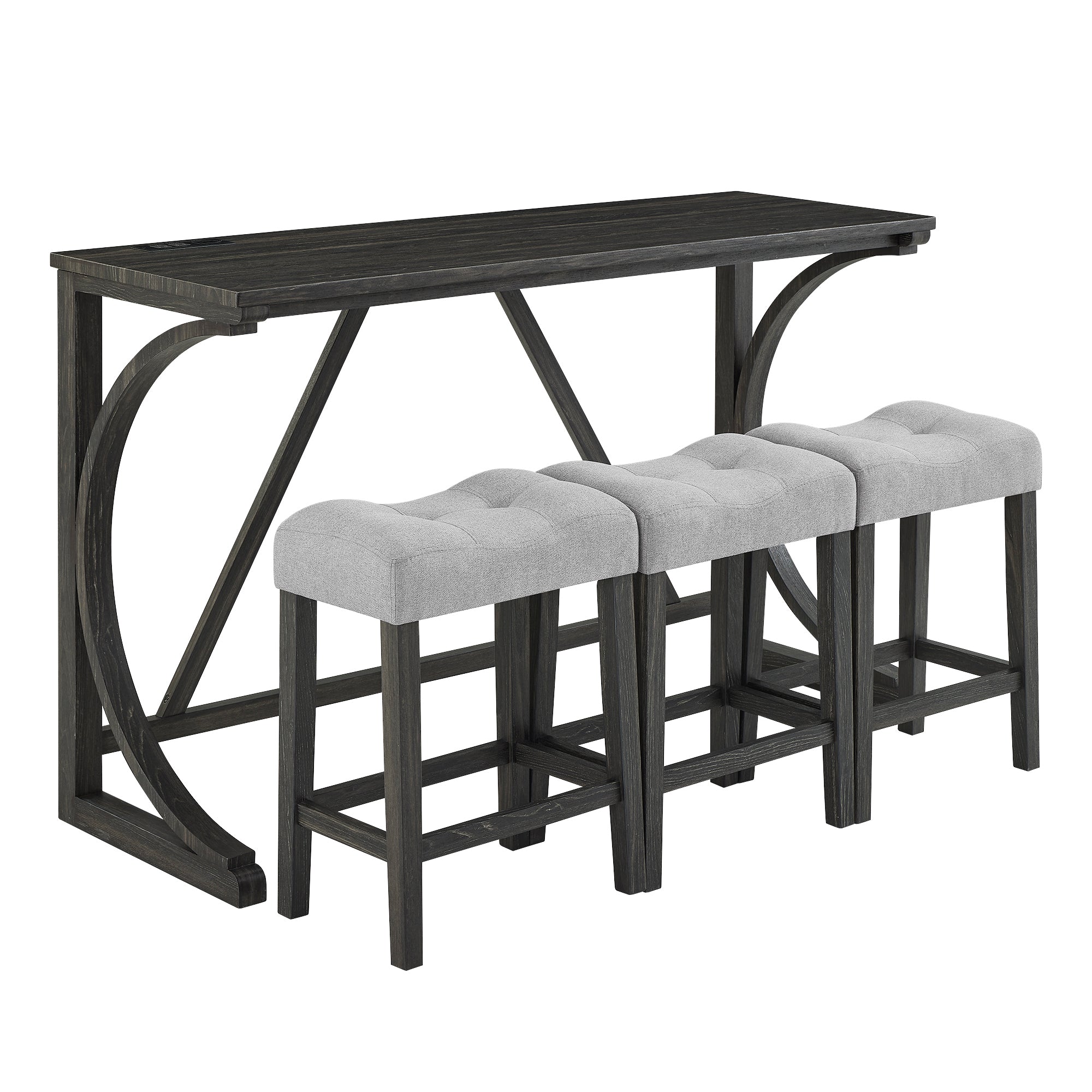 HAOYYE Bar Table Set with Power Outlet, Bar Table and Chairs Set, 4 Piece Dining Table Set, Industrial Breakfast Table Set, for Living Room, Dining Room, Game Room Sturdy Space-Saving Heavy Duty Adults