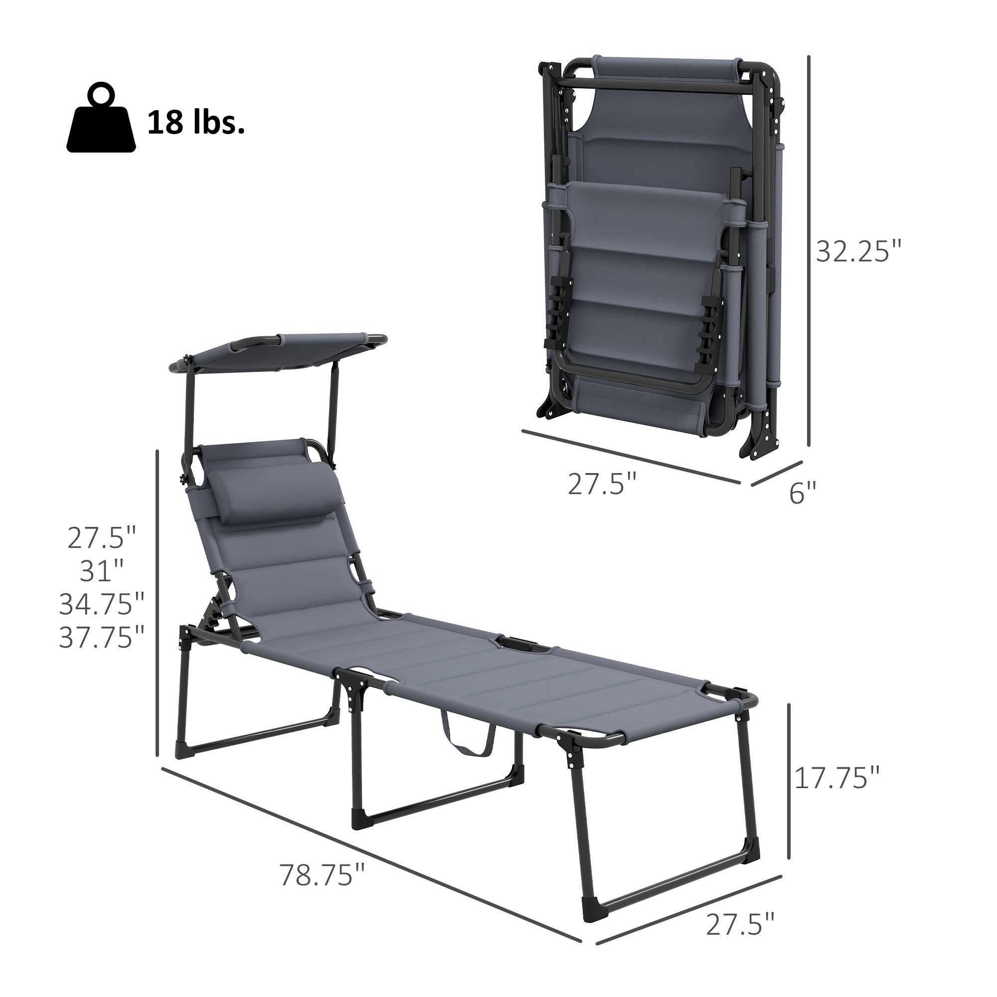 HAOYYE Folding Lounge Chair for Outdoor Relaxation with Adjustable Backrest and Sunshade, Portable Patio Recliner for Beach Pool Garden Camping, Lightweight Foldable Design for Easy Storage and Transport