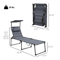 HAOYYE Folding Lounge Chair for Outdoor Relaxation with Adjustable Backrest and Sunshade, Portable Patio Recliner for Beach Pool Garden Camping, Lightweight Foldable Design for Easy Storage and Transport