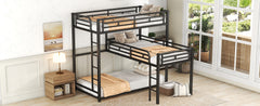 HAOYYE L-shaped Metal Triple Twin Size Bunk Bed, Black(OLD SKU:SM000605AAB) Sturdy Space-Saving Heavy Duty Modern Design Easy Assembly Durable Stylish Home Furniture Versatile