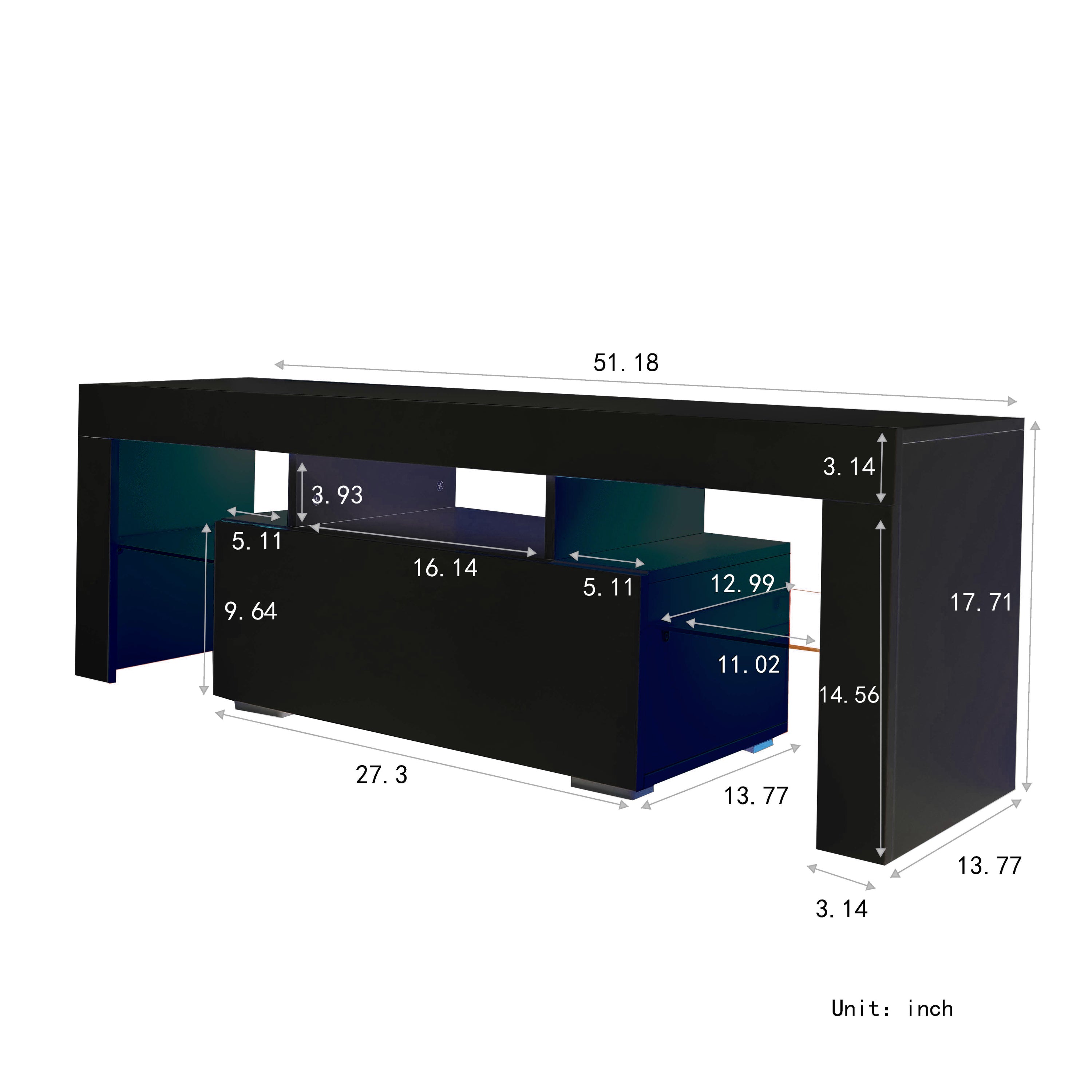 HAOYYE Black TV Stand with LED RGB Lights,Flat Screen TV Cabinet, Gaming Consoles - in Lounge Room, Living Room and Bedroom(Black) Sturdy Space-Saving Heavy Duty Modern Design Easy Assembly Durable Stylish