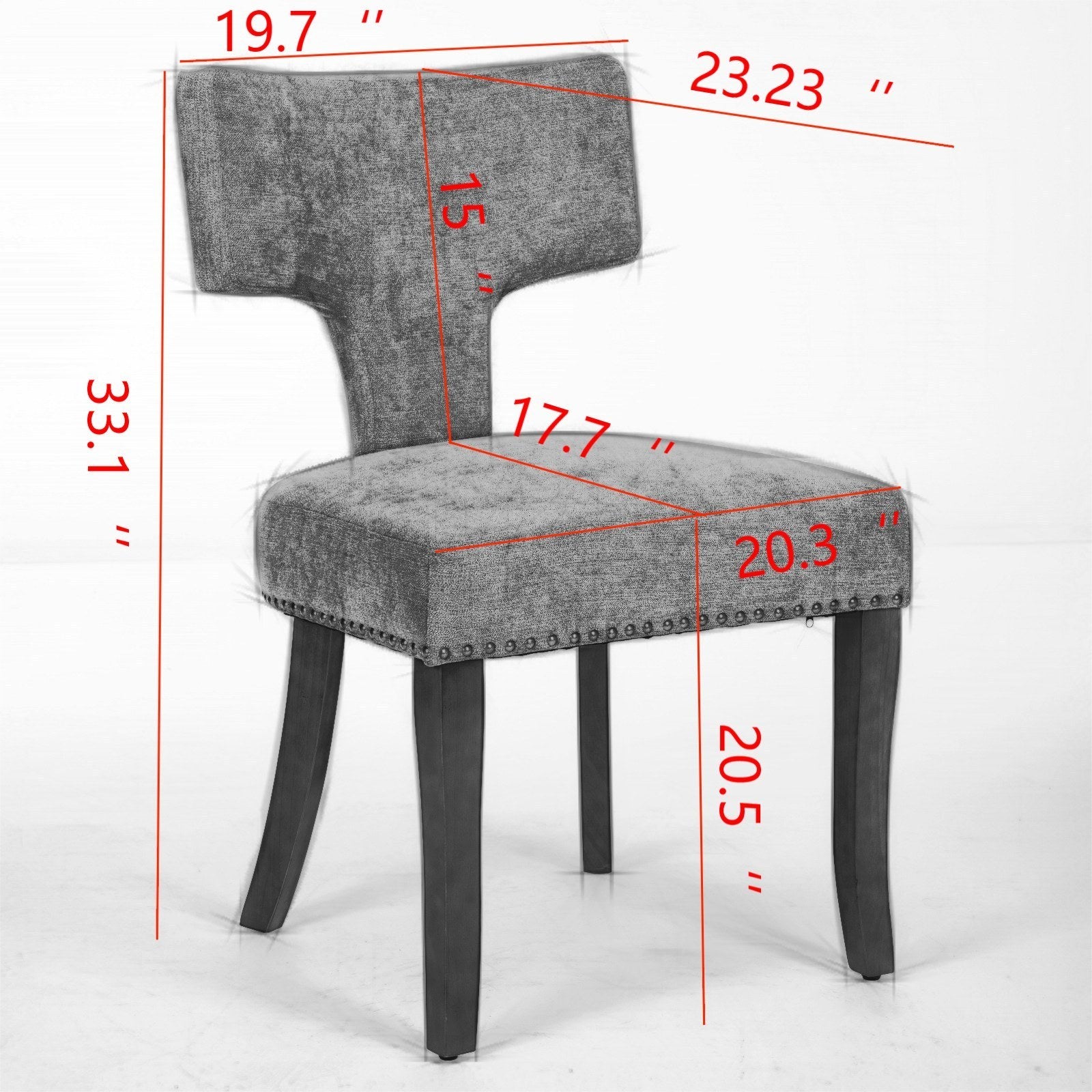 HAOYYE Mid Century Modern Dining Chairs Set of 2, Farmhouse Linen Fabric Upholstered Accent Chair Curved Backrest with Copper Nails around,Kitchen Chairs with Hardwood Frame, Gray Sturdy Space-Saving Durable