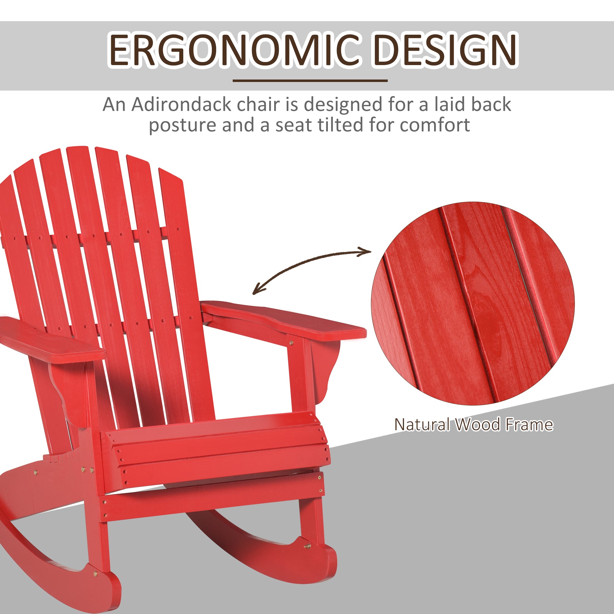 HAOYYE Red Rocking Adirondack Chair Made from Solid Weather-Resistant Fir Wood with Painted Finish, Wide Ergonomic Seat and Fan-Shaped Backrest for Ultimate Comfort, Slatted Design for Quick Drainage, Perfect for Porch Balcony Backyard Relaxation