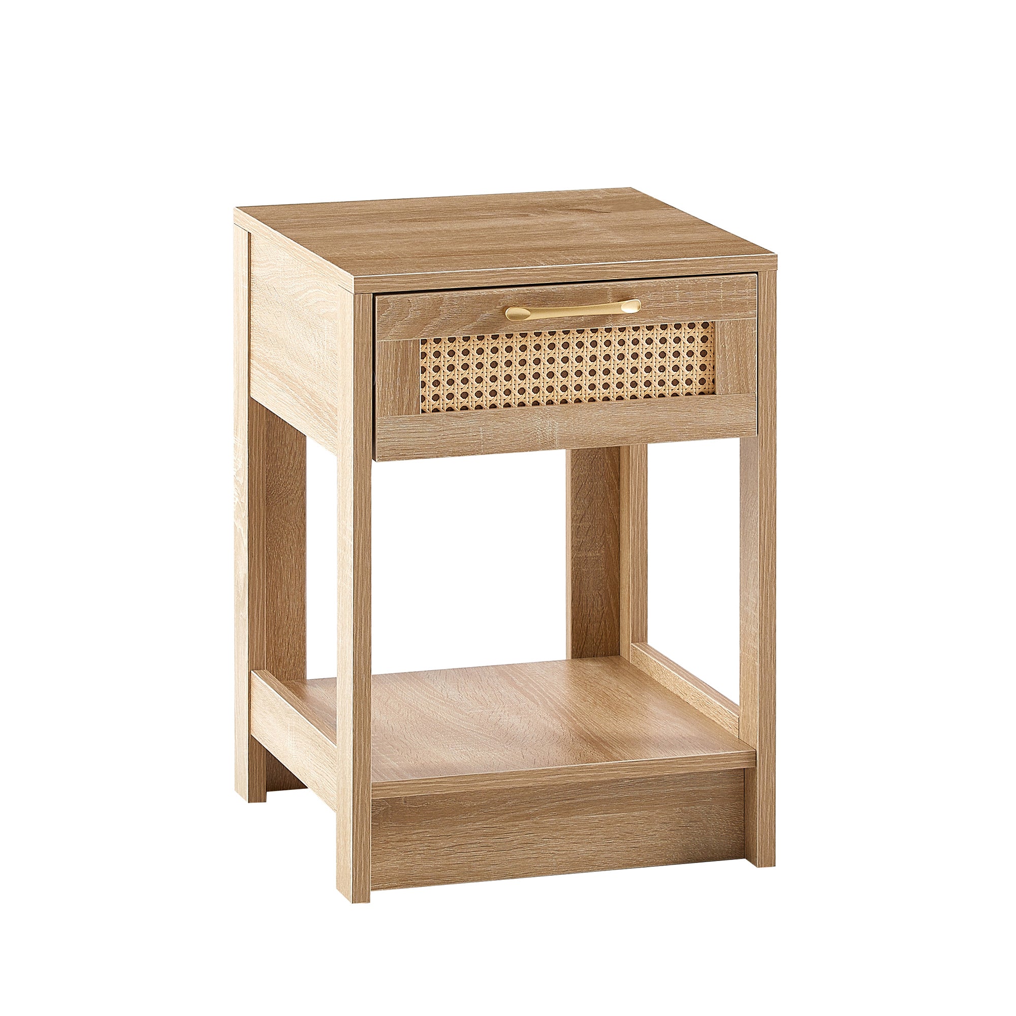 HAOYYE Natural Rattan End Table with Drawer, Modern Nightstand, Side Table for Living Room and Bedroom, Sturdy Space-Saving Design, Heavy Duty Construction, Easy Assembly
