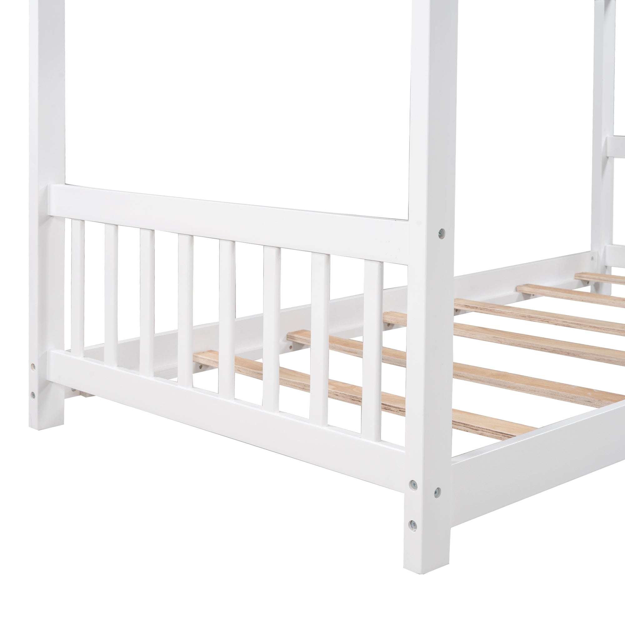 HAOYYE Twin Size House Platform Bed with Headboard and Footboard,Roof Design,White Sturdy Space-Saving Heavy Duty Modern Design Adults Dorm Room Easy Assembly Bedroom Furniture