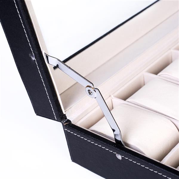 HAOYYE 24 Compartments Top-Level Opening Style Leather Watch Collection Box, Black Soft Cozy Warm Flannel Fleece Home Decor, Luxury Comfortable Unique Design, Premium Quality Decorative Storage Box for Watches, Jewelry, and Accessories
