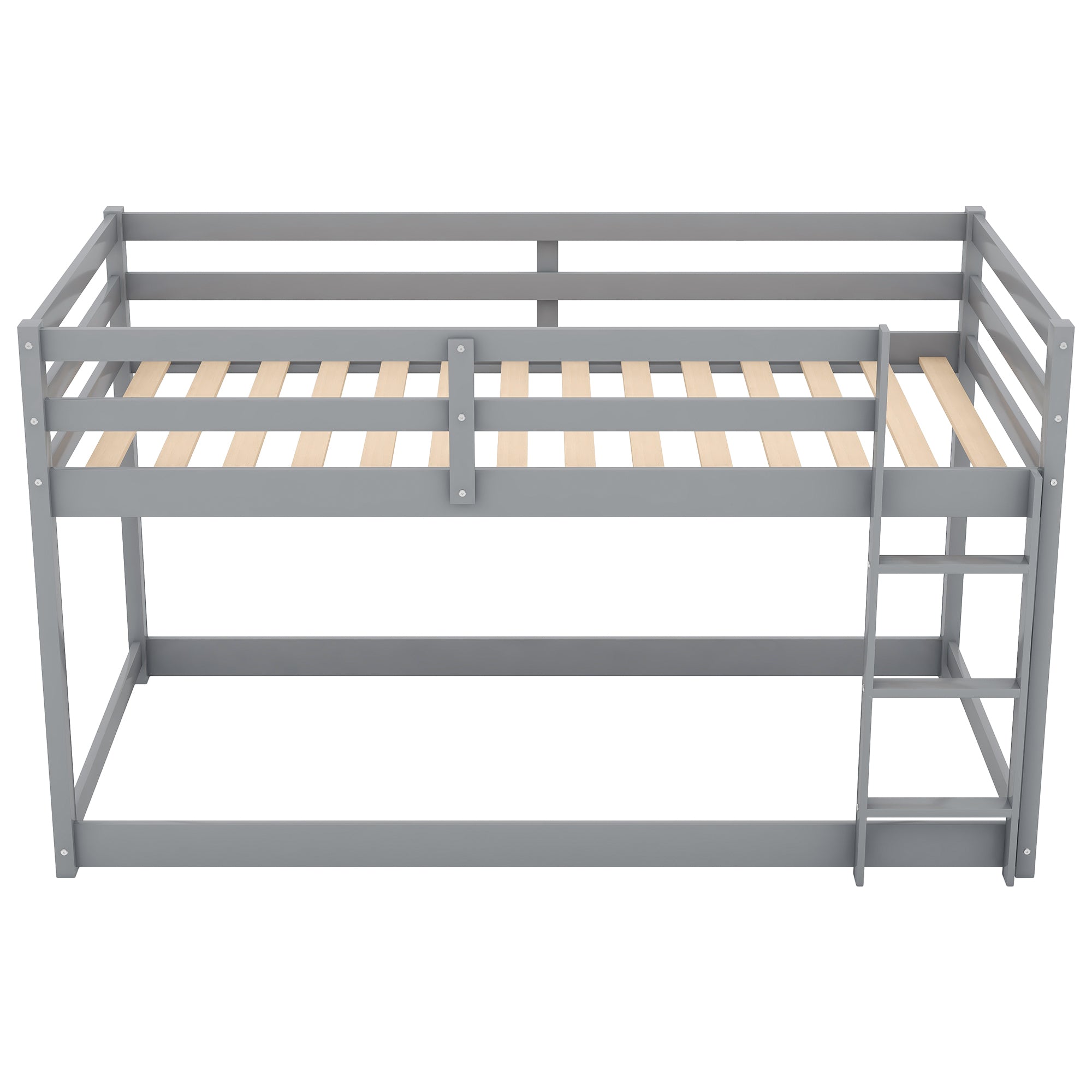 HAOYYE Twin over Twin Floor Bunk Bed with Ladder , Gray(Old SKU:WF281727AAE/WF286602AAE) Sturdy Space-Saving Heavy Duty Modern Design Easy Assembly Durable Stylish Home Furniture Versatile