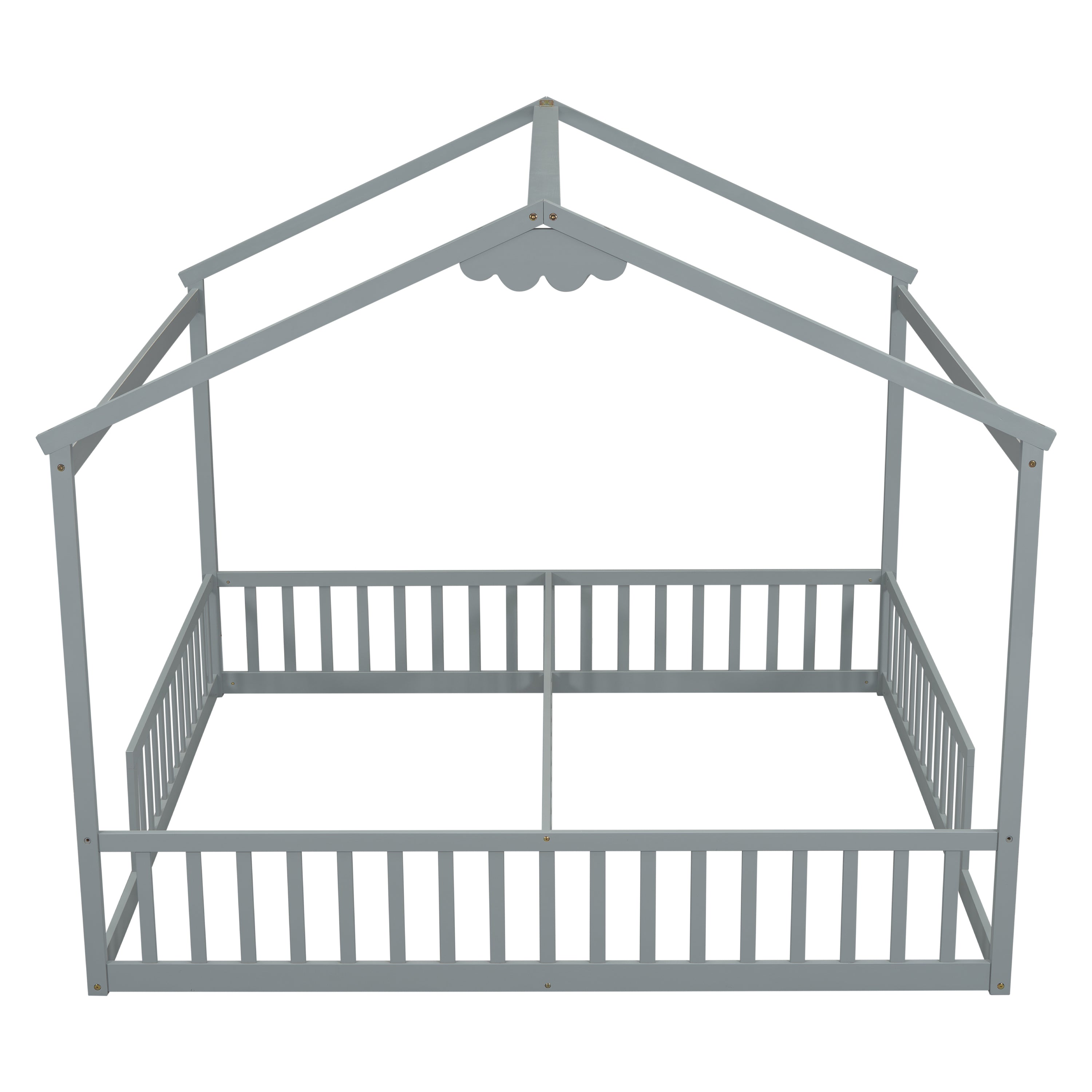 HAOYYE Double Twin House-Style Floor Bed with Fence, Guardrails, without door, Grey Sturdy Space-Saving Heavy Duty Modern Design Adults Dorm Room Easy Assembly Bedroom Furniture