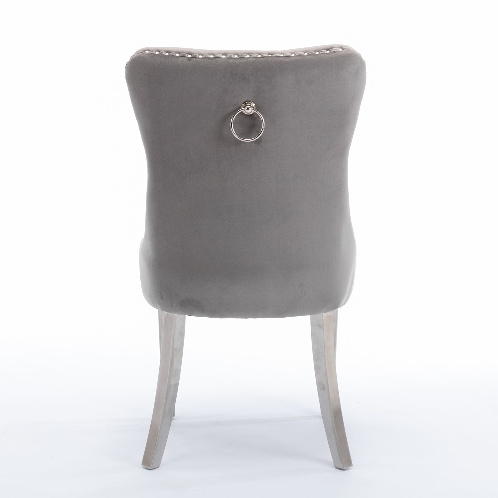 HAOYYE High-end Tufted Solid Wood Contemporary Velvet Upholstered Dining Chair with Chrome Stainless Steel Plating Legs,Nailhead Trim,Set of 2,Gray and Chrome, SW1701GY