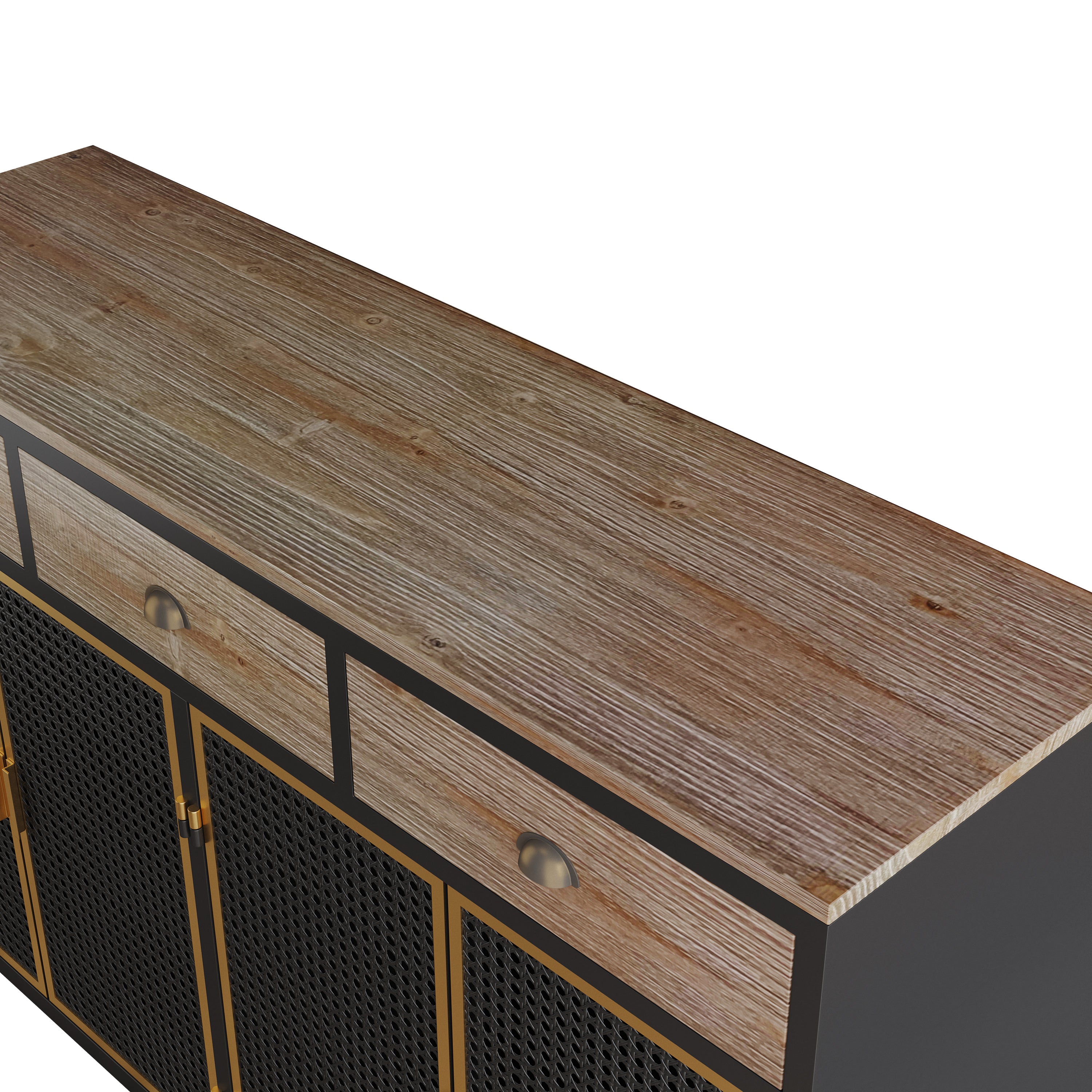 HAOYYE Modern Sideboard With 4 Doors And 3 Top Drawers, Freestanding Storage Cabinet For Entryway, Living Room, Office, Or Bedroom, Sturdy Space-Saving Heavy Duty Design