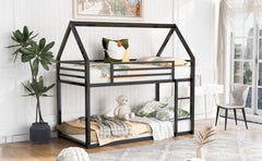 HAOYYE Twin over Twin House Bunk Bed with Built-in Ladder,Black Sturdy Space-Saving Heavy Duty Modern Design Adults Dorm Room Easy Assembly Bedroom Furniture